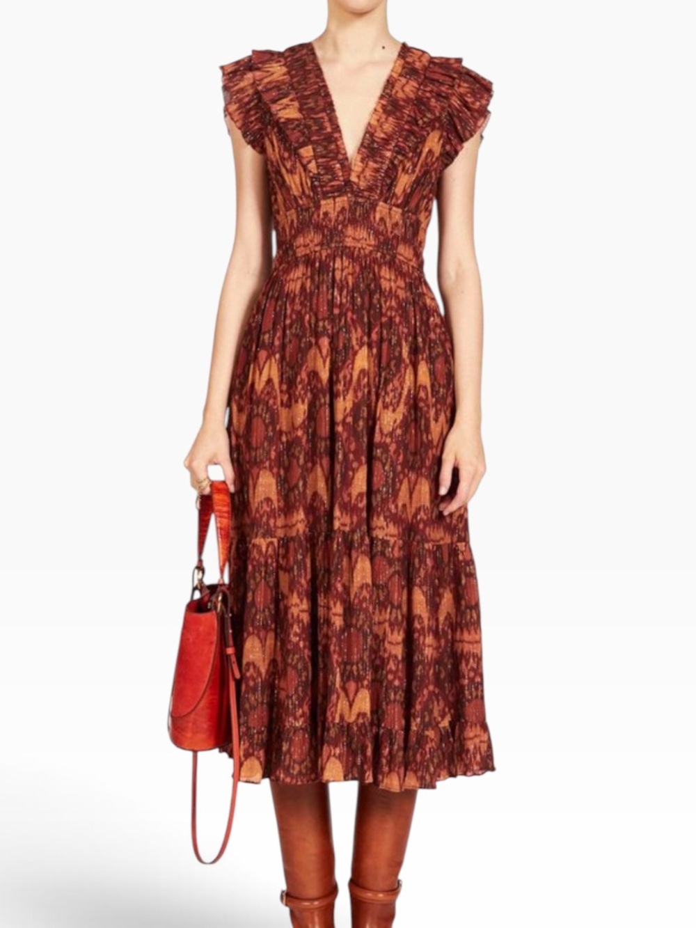 Ulla Johnson Samara Ember Metallic Ruffle Midi Dress 6